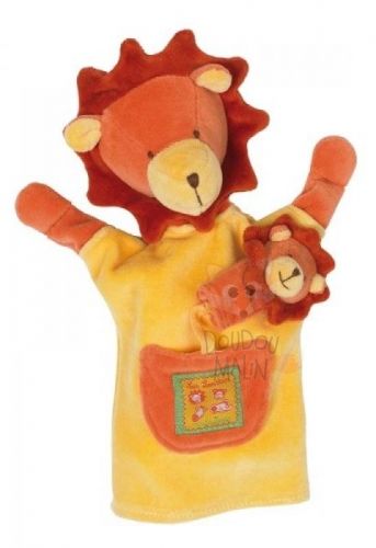  lion et son bébé marionnette les loustics jaune rouge orange 